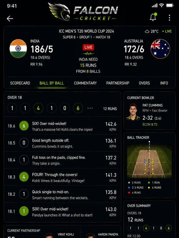 Falcon Cricket — live scores and AI match insight